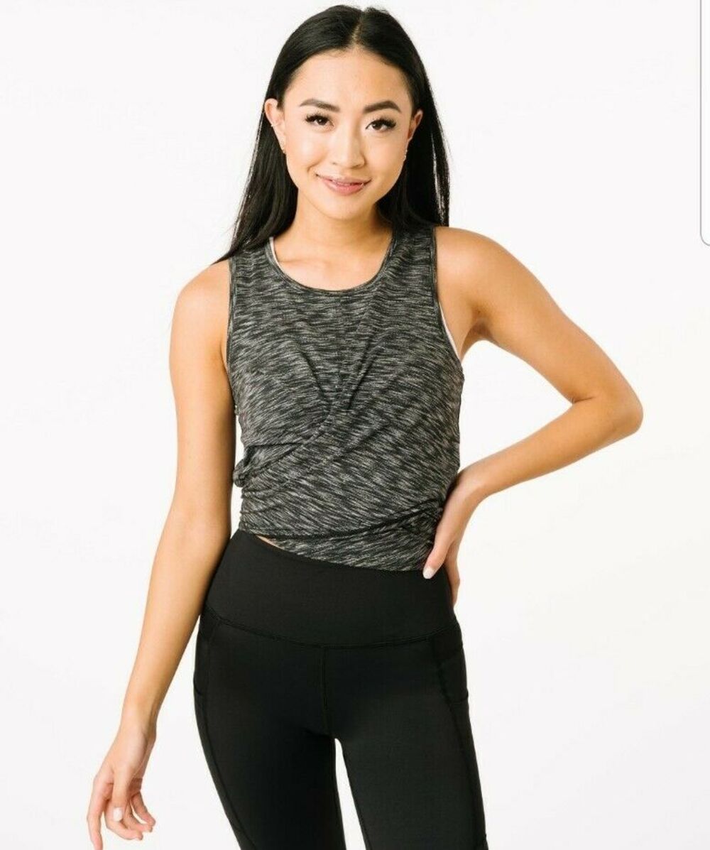 Zyia Active Infinity Space Dye Tie Front Tank Women's Size M Gray Athletic Top